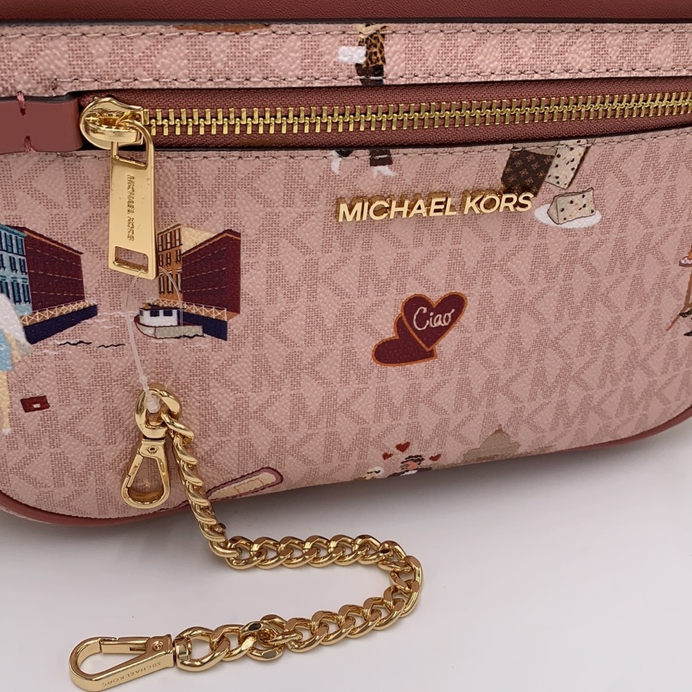 MICHAEL KORS JET SET GIRLS LARGE EAST WEST ZIP PACKED CHAIN XBODY DK POW… - Picture 11 of 16